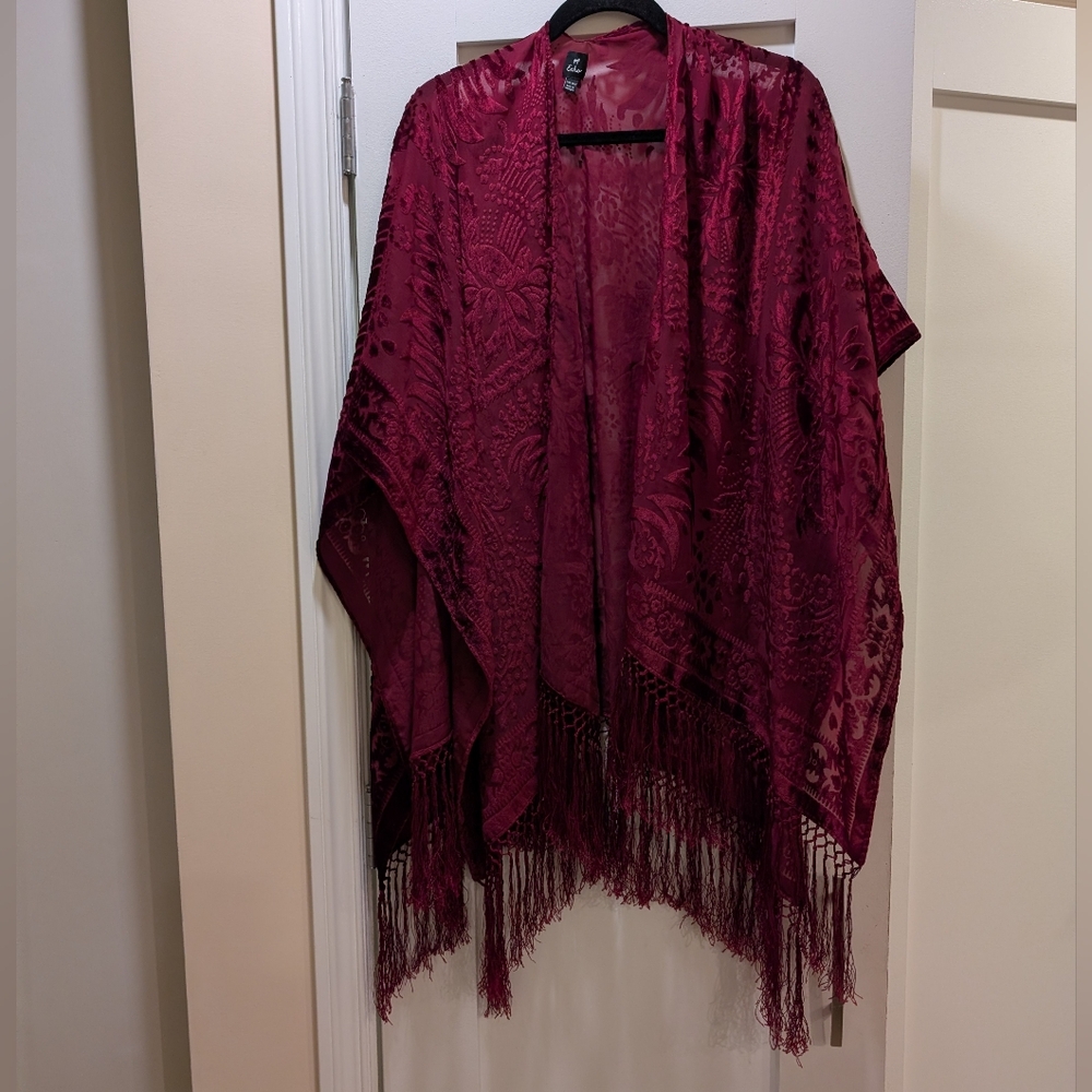 Echo Cranberry Fringed Wrap,O/S